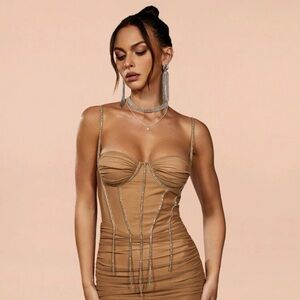 NEW Nude sheer and rhinestone dress